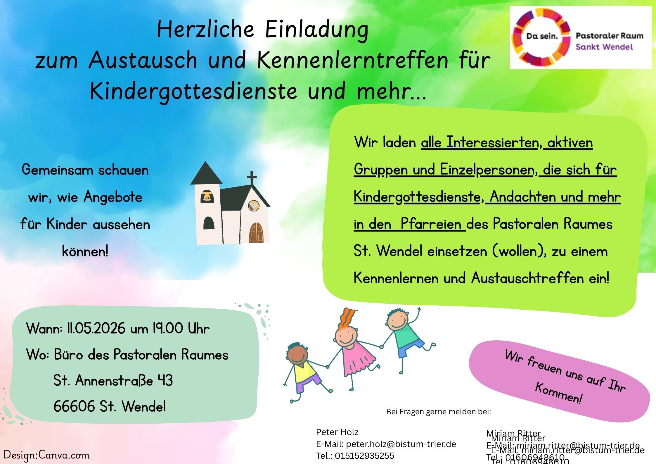 Bunter Hintergrund, Kinder und Kirche