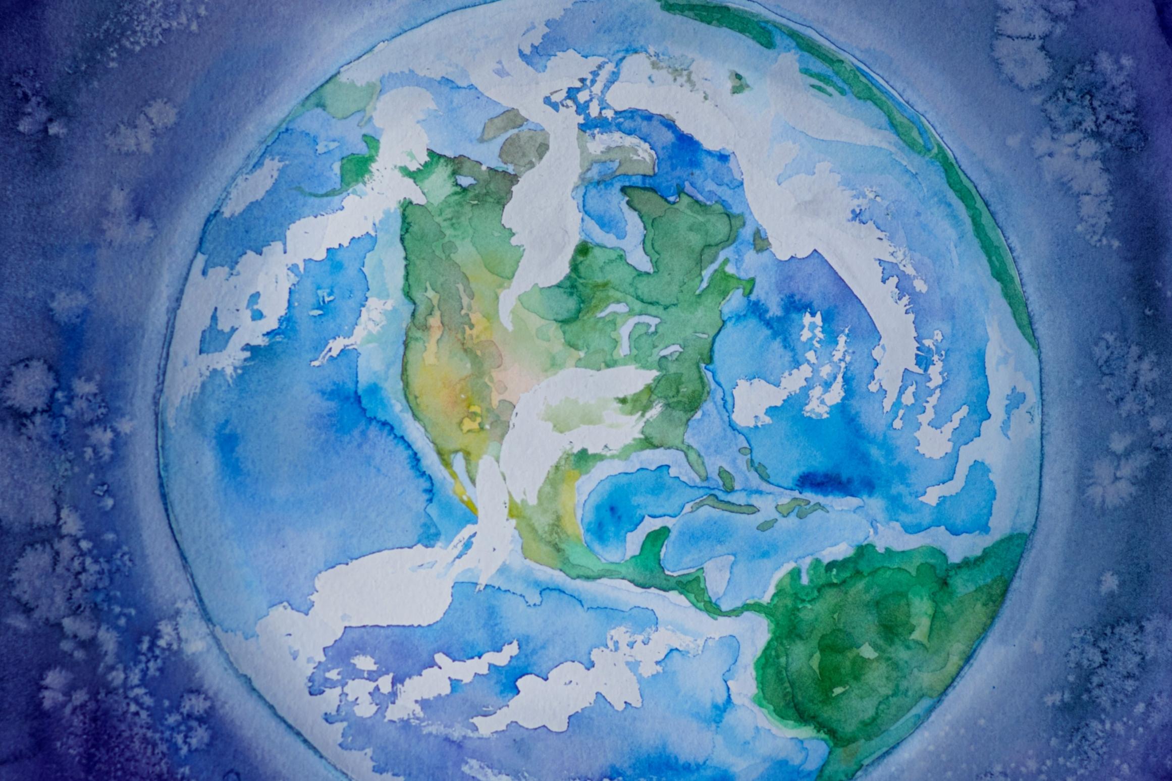Weltkugel auf blauem Hintergrund (c) https://unsplash.com/de/fotos/blaugrune-und-gelbe-abstrakte-malerei-znhEe1cbbQE Weltkugel auf blauem Hintergrund